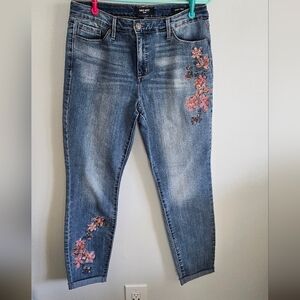 Nine West Womens Embroidered Floral Jeans Blue Skinny